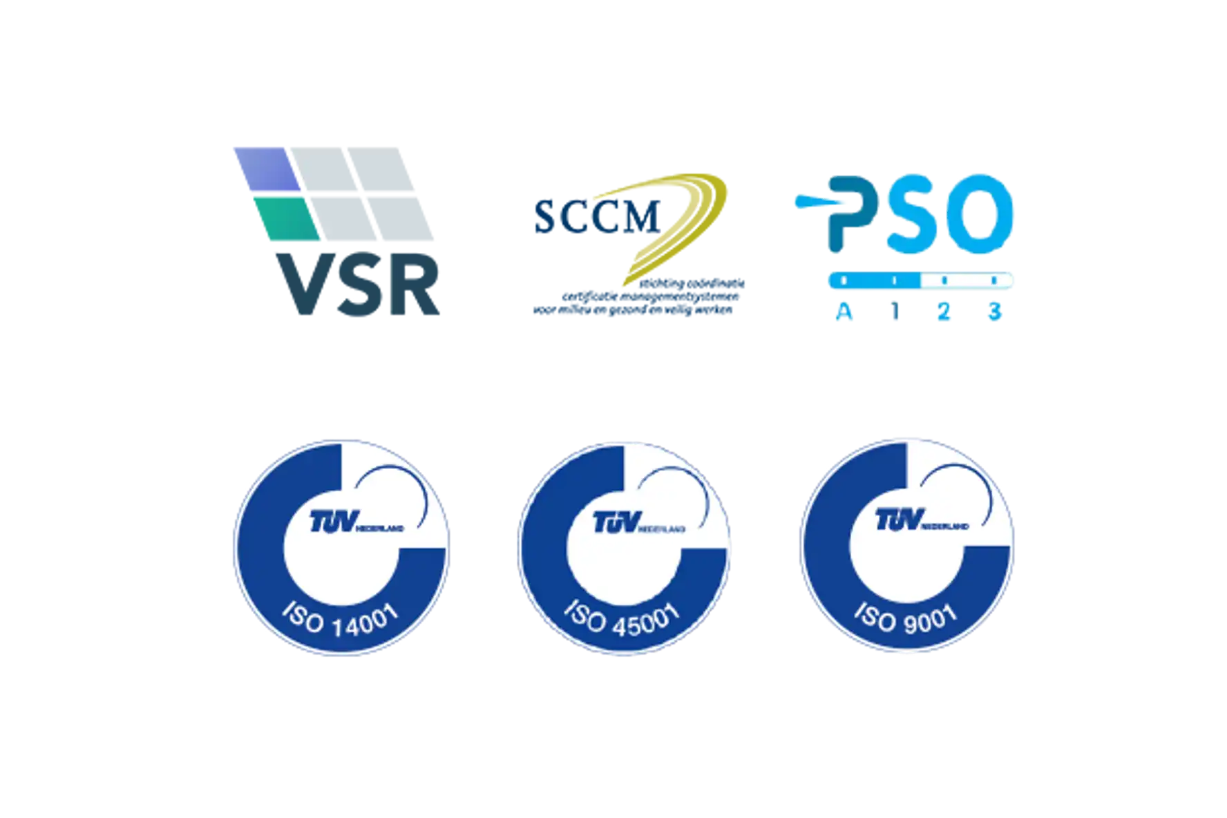 IBN heeft diverse certificeringen: VSR, SCCM, PSO en ISO 14001, ISO 45001 en ISO9001