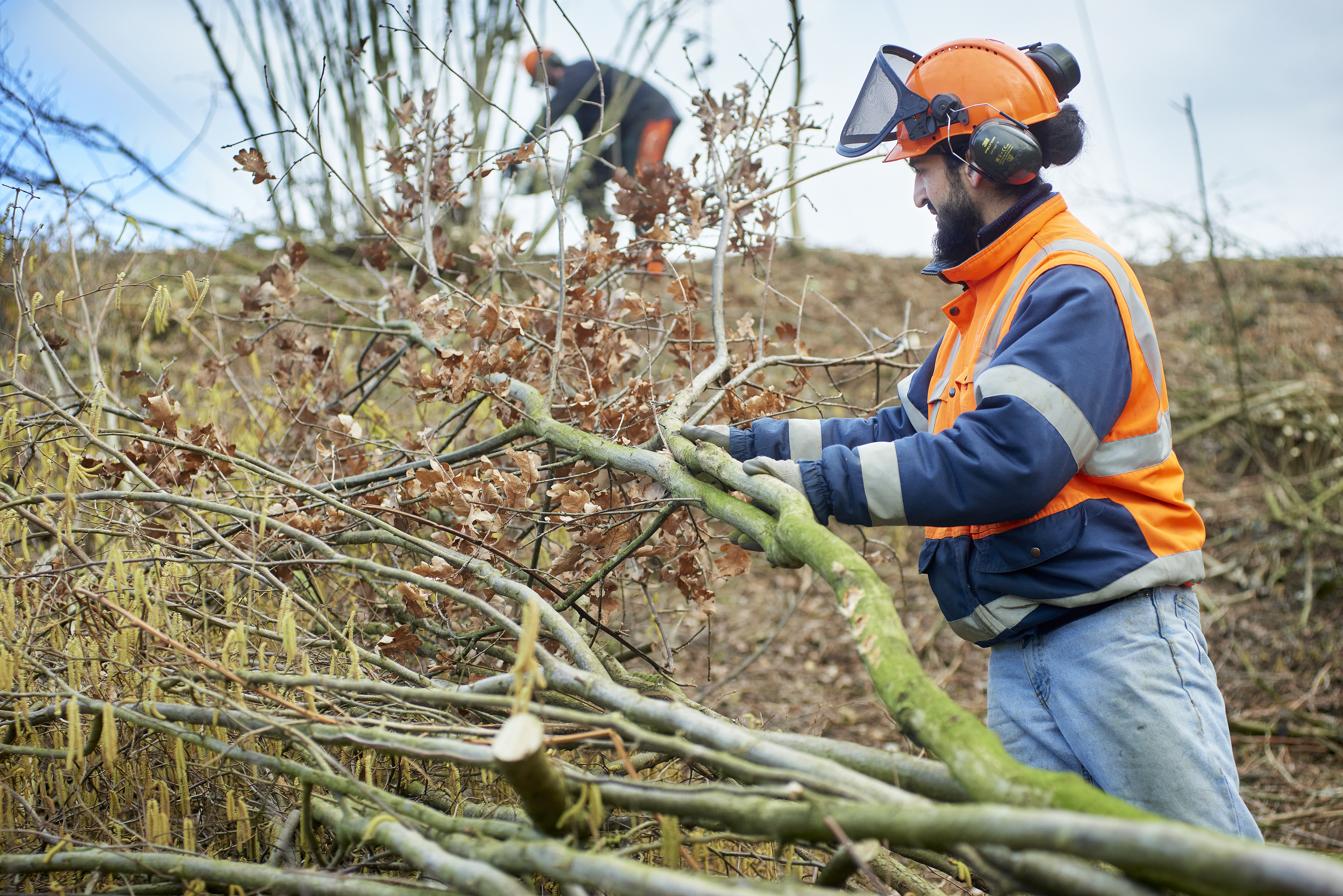 Hussain ruimt het snoeihout op