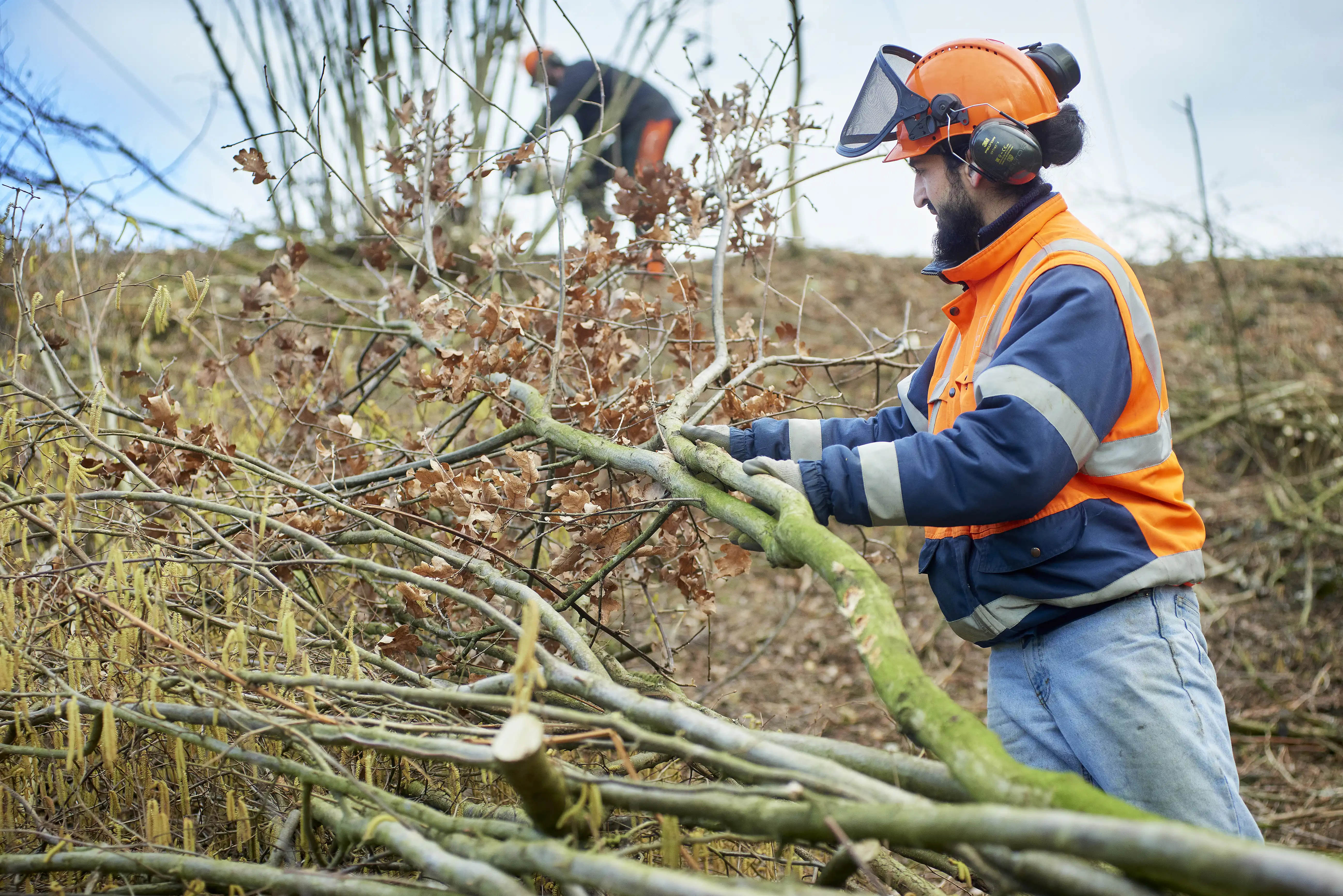 Hussain ruimt het snoeihout op