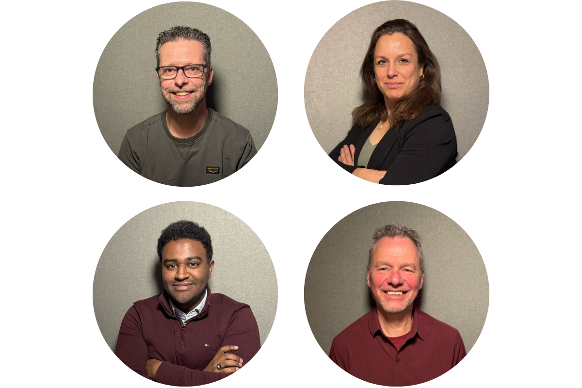 Contacten personen voor bedrijven vlnr Johan, Mirjam, Berhanu en Kees