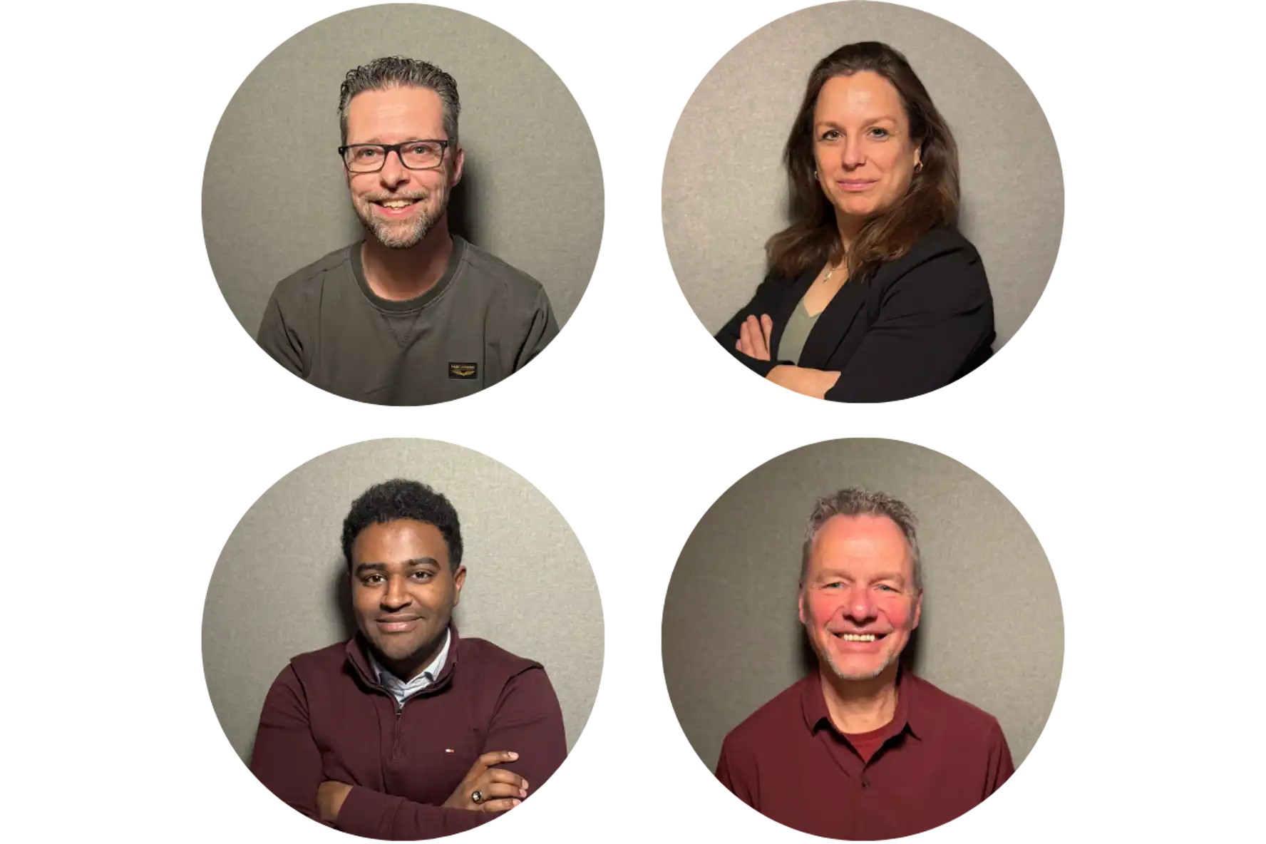 Contacten personen voor bedrijven vlnr Johan, Mirjam, Berhanu en Kees