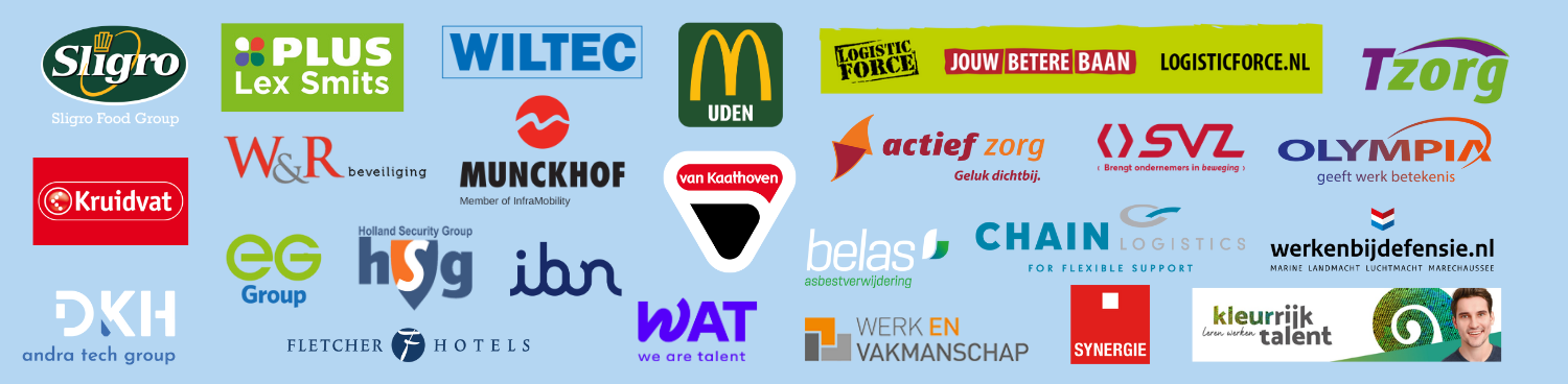 Logo's van lokale werkgevers onder andere Sligro, Kruidvat, Mc Donalds en Fletcher Hotels