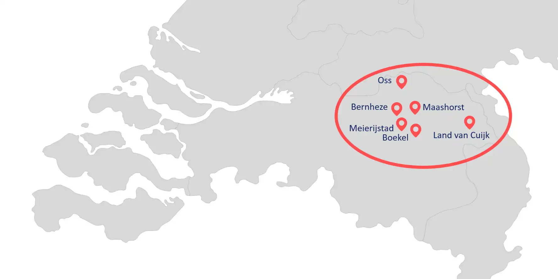 De vestigingen van IBN geïllustreerd op de kaart van Nederland